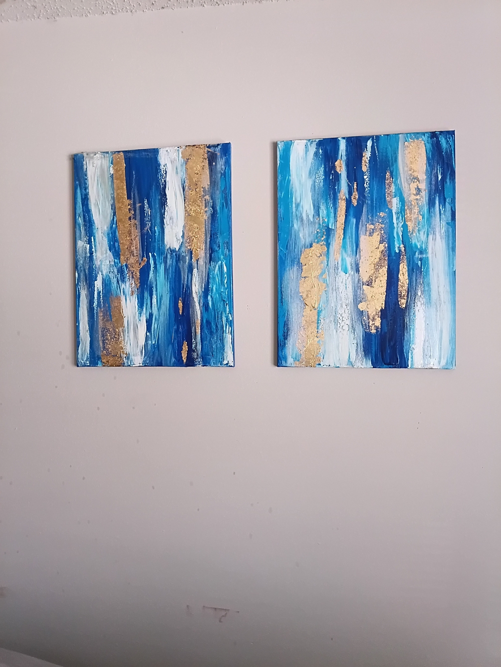 Abstract Blue and Gold Wall Art Set - Contemporary Canvas Pair